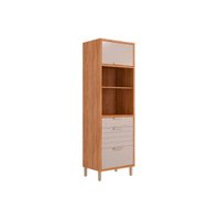 Paneleiro de Cozinha Eloise c/ 2 Portas Basculantes Riscadas 1 Nicho p/ Forno e 2 Gavetas 70 cm Cinamomo/Off White - MGM