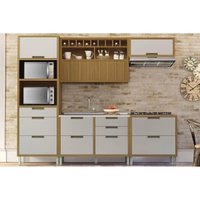 Cozinha Modulada Completa Imperatriz 5 Peças (2Balcões+2Aéreos+1Torre Quente) C6P46 Freijo/Off White - Nesher