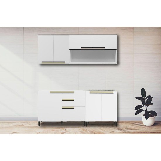 Kit Cozinha Modulada 5 Peças Manhattan (2 Aéreos + 2 Balcões + 1 Tampo p/ Cooktop 5 Bocas) C5P157 Branco - Herval