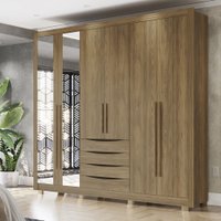 Guarda-Roupa Casal 100% MDF Kappesberg 8 Espelhos 6 Portas 4 Gavetas Nogueira