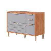 Balcão de Cozinha Modulado c/ Tampo Eloise c/ 4 Gavetas e 1 Porta Basculante Riscada 120 cm Cinamomo/Platina - MGM