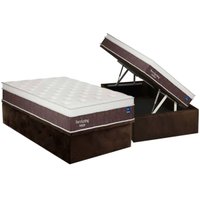 Cama Box Baú Solteiro: Colchão Molas Bonnel Plumatex Superlastic DuroSpring + Base CRC Suede Brown (88x188)