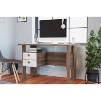 Mesa de Computador MSM423 c/ 2 Gavetas Rustico/Branco - Movelbento