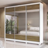Guarda-Roupa Casal 100% MDF Kappesberg 3 Portas de Correr com Espelhos 6 Gavetas Branco/Nogueira