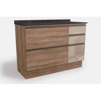 Gabinete p/ Pia Cozinha Balcão Maxxi c/ Tampo G747 c/ 1 Porta e 4 Gavetas c/ Vidro 120cm Nogal/Cinzel - Kappesberg