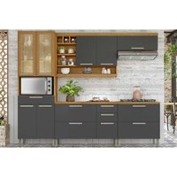Cozinha Modulada Nesher Burguesa Premium 5 Peças (2Aéreos+2Balcões+1Paneleiro) C6P56 Freijo/Grafite-Nesher