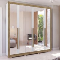Guarda-Roupa Casal 100% MDF Kappesberg 6 Portas com Espelhos 8 Gavetas Branco/Nogueira