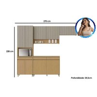 Cozinha Modulada Nesher Simone Mendes Simone Mendes 4 Peças (2Aéreos+1Balcão+1Paneleiro) C4P161 Carvalho/Cinza - Nesher