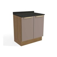 Balcão Cozinha p/ Cooktop c/ Tampo Botanic M623 c/ 2 Portas 80cm Nogueira/Fendi/Preto Brilho - Kappesberg