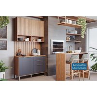 Cozinha Modulada Completa Divina 5 Peças (1Aéreo+1Balcão+1Ilha+2Complementos) C5P186 Freijo/Titanium - MGM