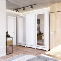 Guarda-Roupa Casal 100% MDF Kappesberg c/Pés e 6 Espelhos 3 Portas de Correr 8 Gavetas Branco