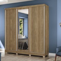 Guarda-Roupa Casal Kappesberg 3 Portas  Reversiveis de Correr 3 Espelhos 4 Gavetas Nogueira