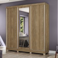 Guarda-Roupa Casal Kappesberg 3 Portas  Reversiveis de Correr 3 Espelhos 3 Gavetas Nogueira