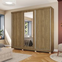 Guarda-Roupa Casal 100% MDF Kappesberg c/Pés e 3 Espelhos 3 Portas de Correr 8 Gavetas Nogueira