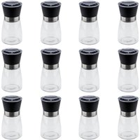 Kit 12 Moedores de Sal e Pimenta Lyor 170ml Vidro Moinho de Cerâmica e Tampa Plástica Preta