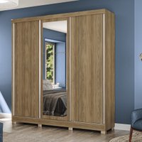 Guarda-Roupa Casal Kappesberg 3 Portas Reversiveis de Correr 3 Espelhos 4 Nichos Nogueira/Macadâmia