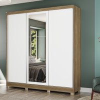 Guarda-Roupa Casal Kappesberg 3 Portas  Reversiveis de Correr 3 Espelhos 4 Gavetas Nogueira/Macadâmia