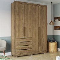Guarda-Roupa Solteiro 100% MDF Kappesberg c/Pés 4 Portas 4 Gavetas Nogueira