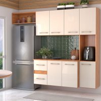 Armário de Cozinha com Balcão Maitê 7 Portas 2 Gaveta Cinamomo/Off White - Panorama Móveis