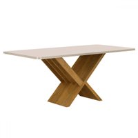 Mesa de Madeira Aurora 180 Cm com Vidro Cinamomo/Off White - Valdemoveis