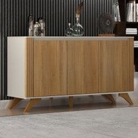 Balcão Buffet Pampulha 3 Portas 2 Prateleiras Off White/Cinamomo - Valdemóveis