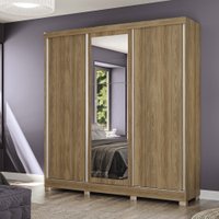 Guarda-Roupa Casal Kappesberg 3 Portas Reversiveis de Correr 3 Espelhos 1 Cabideiro Nogueira