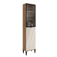 Paneleiro Miami 1 Porta + 1 Porta de Vidro 5 Prateleiras Carraro Freijó com Off White