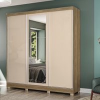 Guarda-Roupa Casal Kappesberg 3 Portas Reversiveis de Correr 3 Espelhos 2 Prateleiras Nogueira/Macadâmia
