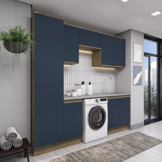 Lavanderia Modulada Kappesberg Celeste Com 7 Peças Nogueira/Azul 230cm