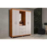 Guarda Roupa Casal 4 Portas e 3 Gavetas c/ 1 Espelho Clapton Freijo/Off White - Caemmun
