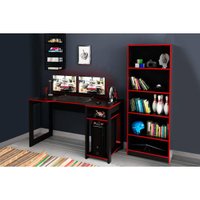 Mesa Computador Casal Quarto Gamer ( de Computador + Estante) 2 Peças Preto/Vermelho - Tecno Mobili