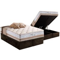 Cama Box Baú Queen: Colchão Molas MasterPocket Ensacadas Herval Maxspring Spain + Base CRC Suede Brown (158x198)