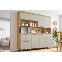 Cozinha Compacta Nobreza c/ 7 Portas e 2 Gavetas 210cm Carvalho/Cinza - Nesher