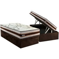 Conjunto Box Baú Solteiro: Colchão Molas Paropas Resiste Double Face AG D45 + Base CRC Suede Brown (88x188)