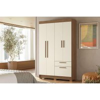 Guarda Roupa Solteiro 4 Portas e 2 Gavetas c/ Pés Londrina 4.2 Jatoba/Areia - Santos Andirá