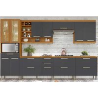 Cozinha Modulada Nesher Burguesa Premium 7 Peças (3Aéreos+3Balcões+1Paneleiro) C6P58 Freijo/Grafite-Nesher