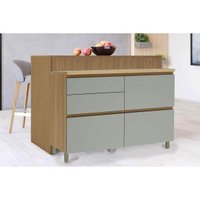 Balcão Ilha Cozinha Gourmet Rainha c/ 1 Porta e 4 Gavetas 120cm Branca/Nature - Nesher