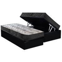 Conjunto Box Baú Solteiro: Colchão Molas Paropas D45 Pasquale Wave Black + Base CRC Suede Black (88x188)