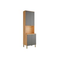 Paneleiro de Cozinha Modulado Napoli Prime c/ 4 Portas e 1 Nicho p/ Forno 66x222cm Amendoa/Chumbo - Ronipa