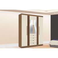 Guarda Roupa Casal 4 Portas (2 c/ Espelho) e 4 Gavetas Aurora 4.4 Jatoba/Areia - Santos Andirá