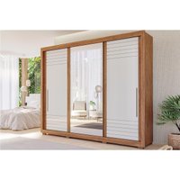 Guarda Roupa Casal 3 Portas de Correr (1 c/ Espelho) e 6 Gavetas c/ Pés Vitória Cinamomo/Off White - Panan