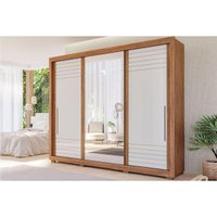 Guarda Roupa Casal 3 Portas de Correr (1 c/ Espelho) e 6 Gavetas Vitória Cinamomo/Off White - Panan