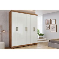 Guarda Roupa Solteiro 6 Portas e 2 Gavetas c/ 1 Espelho Interno Milena Cinamomo/Off White - Panan