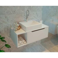 Balcão p/ Banheiro Suspenso BN3644 s/ Cuba c/ 1 Porta 80cm Branco - Tecno Mobili