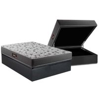 Cama Box Baú Casal: Colchão Ortopédico Herval D28/EP Anatômico Black + Base CRC Suede Gray(138x188)