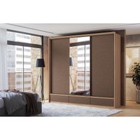 Guarda Roupa Casal 3 Portas de Correr (1 c/ Espelho) e 5 Gavetas Milan Wood/Terracota - Santos Andirá