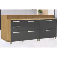 Balcão Ilha Cozinha Gourmet Burguesa c/ 3 Portas e 4 Gavetas Freijo/Grafite - Nesher