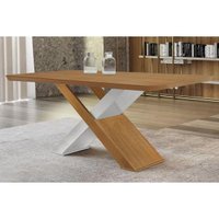 Mesa de Sala Jantar Imperatiz c/ Tampo Madeirado c/ Canto Curvo 180X90cm Off White/Naturale/Naturale - Rufato