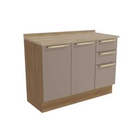 Gabinete p/ Pia Cozinha Balcão c/ Tampo Botanic M624 c/ 3 Gavetas e 2 Portas 120cm Nogueira/Fendi/Nogueira - Kappesberg