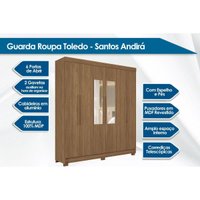 Guarda Roupa Casal 6 Portas (2 c/ Espelho) e 2 Gavetas c/ Pés Toledo Jatobá - Santos Andirá